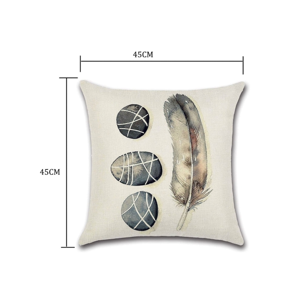 Throw Cushion Covers Square Pillow Covers, Soft Linen Pillowcases with Feather Pattern for Living Room Sofa Bedroom with Invisible Zipper 45cm x 45cm 18x18 Inches 