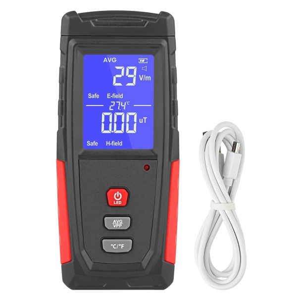 EMF Meter, Portable Digital Radiation Detector, Handheld EMF Detector for Home Outdoor, Electric Magnetic Field Ghost Detector - LED Light Sound Alarm Black (1-1999V m, 0.01-99.99μT) 