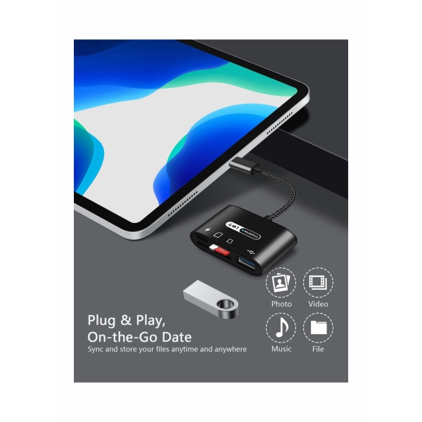 USB C to SD Card Reader, 4 in 1 Type C Micro SD TF Card Reader with USB C Charging Port USB C to USB Camera Memory Card Reader Adapter for MacBook Pro iPad Pro Galaxy S22 S21 and More USB C Devices 