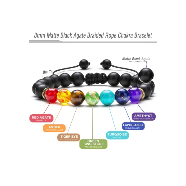 Men Women 8mm Lava Rock 7 Chakras Aromatherapy Essential Oil Diffuser Bracelet Braided Rope Natural Stone Yoga Beads Bracelet Bangle 