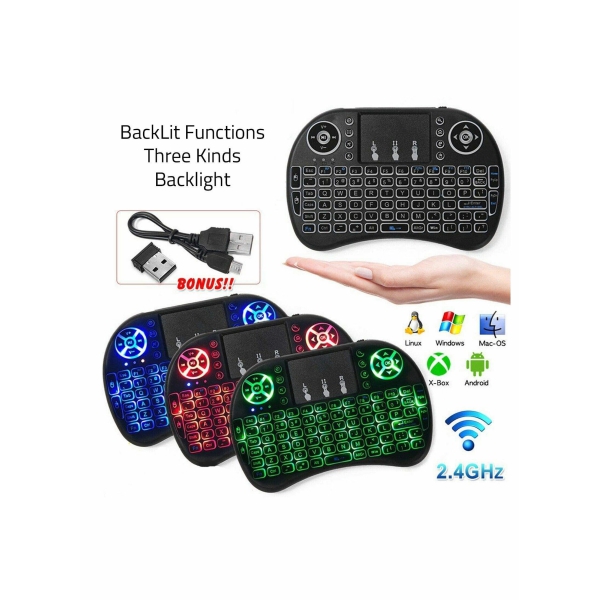Wireless Mini Keyboard Remote Control Touchpad Mouse Combo Controller with RGB Backlit for Smart TV Android TV Box PC IPTTV 2.4GHz 
