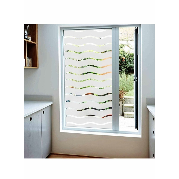 Privacy Window Film, Frosted Cling Films, No Glue Self Adhesive Glass Stickers, Windows Decoration for Home - Wave(44.5cmx200cm) 