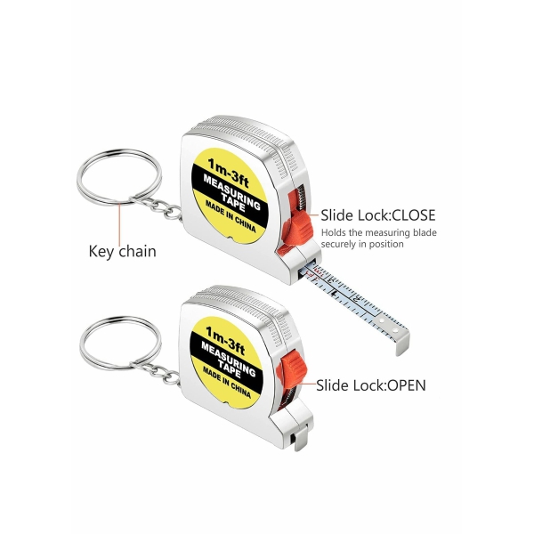 Tape Measure Keychains, 12 Pcs 1.57 Inch Mini Tape Measure Keychain Functional Small Pocket Retractable Measuring Tape with Stable Slide Lock 