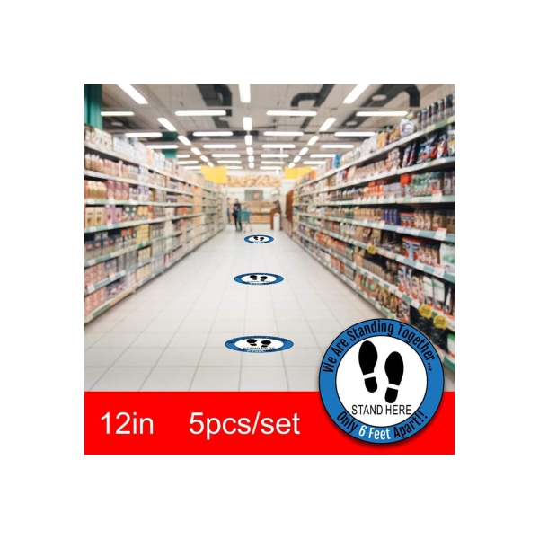 Social Distancing Floor Decals Safety Floor Sign Marker Stand Here Floor Sticker for Grocery Store School, 10PCS Set 12” 30cm 