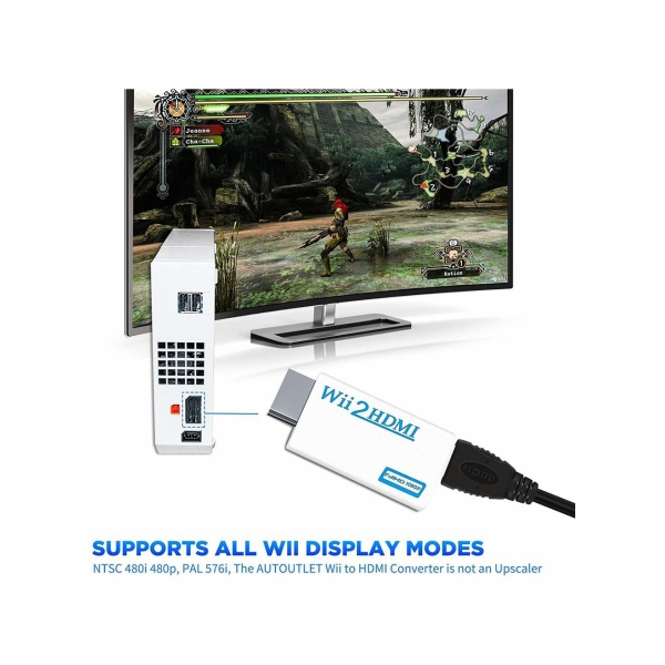 Wii to HDMI Converter, Wii to Hdmi Adapter 1080P with 5FT High Speed HDMI Cable Wii2 HDMI Adapter with 3.5mm Audio Jack And 1080p 720p HDMI Output Compatible with All Wii Display Modes (White) 