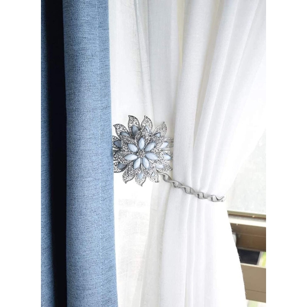 1PCS Magnetic Curtain Tie Tiebacks Decorative Crystal Flower Shape Window Holdback Buckles Holder Buckle Hooks for Home Sheer Blackout Drapes Blind Curtains 