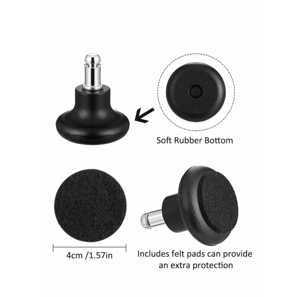 Bell Glides Replacement Office Chair Wheels, 5Pcs Stopper Swivel Caster 35mm High Profile Stool with Separate Self Adhesive Felt Pads, Black 