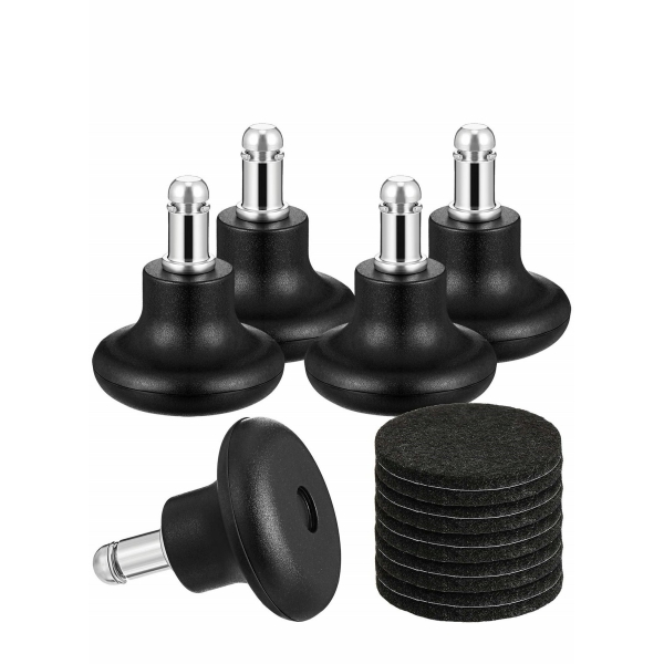Bell Glides Replacement Office Chair Wheels, 5Pcs Stopper Swivel Caster 35mm High Profile Stool with Separate Self Adhesive Felt Pads, Black 