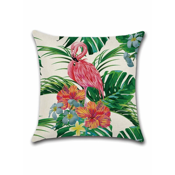 Throw Pillow Covers Set of 4 Flamingo Pattern Tropical Flower Leaves Cotton Linen Cushion Pillow Cases Covers for Bed Chair Couch Sofa Bedroom Living Room Home Decor (18x18 inch, 4 Kinds of Patterns) 