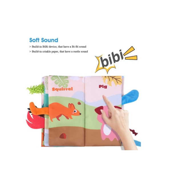 Soft Baby Book for Babies 0-3-6-12 Months, Interactive 3D Baby Cloth Books, Newborn Toys Gifts Car Seat Toys Hanging Toys Crinkle Tail Book for Baby Present 