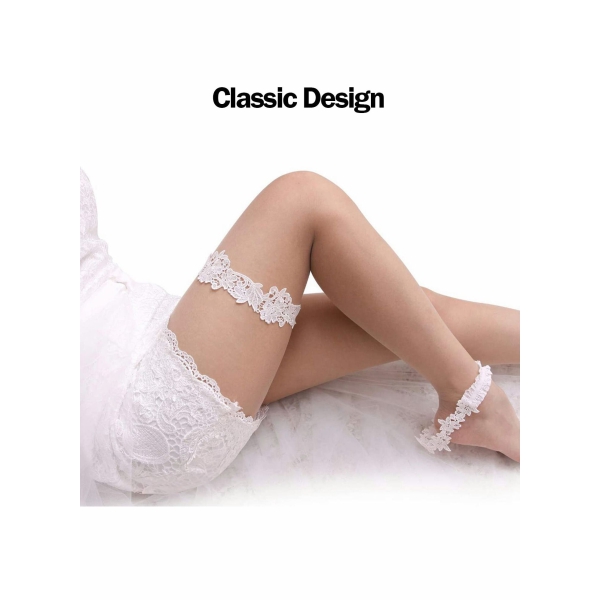 Wedding Garters for Bride, Adjustable 40-60 cm Lace Bridal Garter Set for Women Bride (White) 