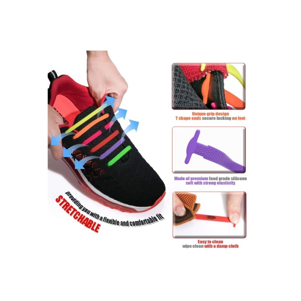 No Tie Shoelaces for Kids and Adults, Stretch Silicone Elastic Shoe Laces, Lazy Quick Tie Tieless Waterproof Wash-free Shoe Laces for Sneakers Running Shoe Boots Board and Casual Shoes, Kid-Orange 