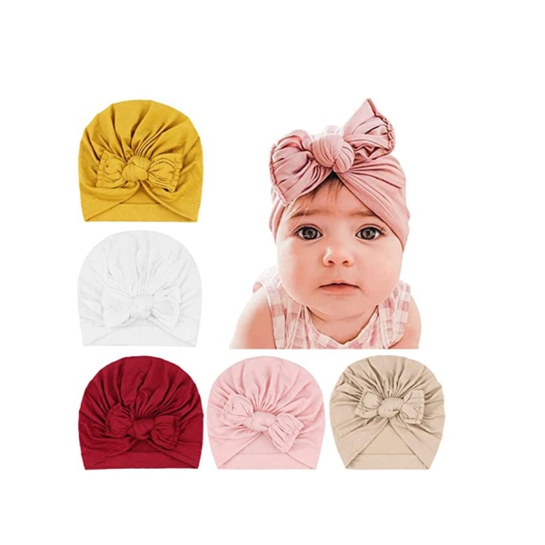 Baby Turban Hats Bun Knot Infant Beanie Girl Soft Cute Toddler Cap Newborn Hospital Hat 5 Pieces 