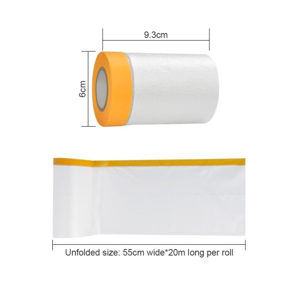 5 Rolls Dust Sheets Roll Plastic Masking Film Rolls Pre-Taped Dust Sheets Adhesive Dust Sheet Roll Dust-Proof Waterproof Shields for Painting, Decorating, Furniture Covering (55cmx20m)100pcs 
