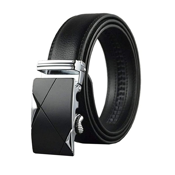Mens Belt,Genuine Leather Fashion Belt Ratchet Dress Belt with Automatic Buckle, Soft Leather Business Belt Fashion for Casual Dress Jeans Khakis (Silver Buckle, Black) 
