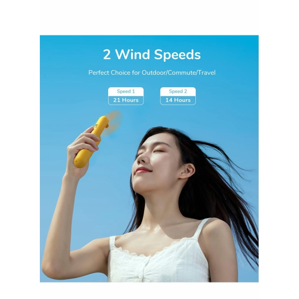Portable Handheld Fan, Mini Pocket Hand 2000 mAh USB Rechargeable for Women, Travel, Outdoor, Yellow 