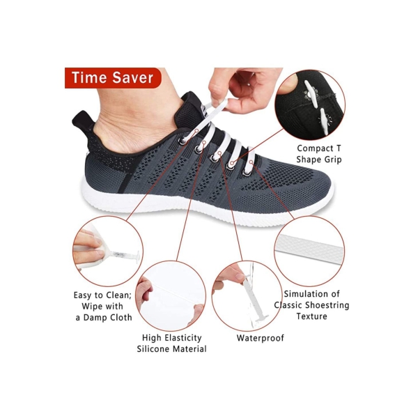 No Tie Shoelaces for Kids, Stretch Silicone Elastic Shoe Laces, Lazy Quick Tie Tieless Waterproof Wash-free Shoe Laces for Sneakers Running Shoes, and Casual Shoes White 