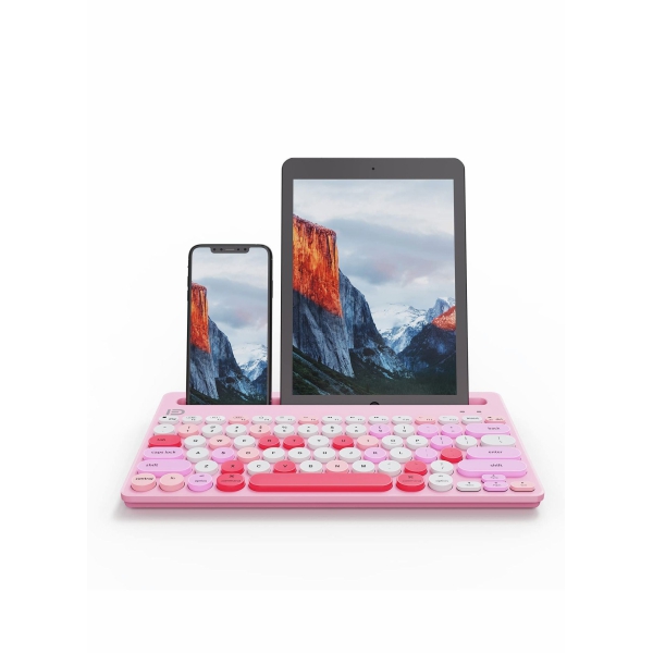 Wireless Keyboard Multi-Device, Bluetooth and 2.4G Dual Mode, Switch to 3 Devices for Cellphone, Tablet, PC, Smart TV, iOS Android Windows, Pink 