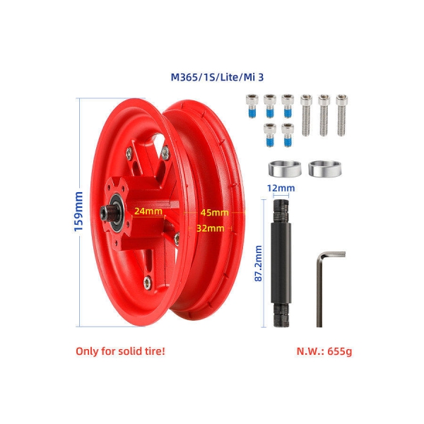 8.5 Inch Electric Scooter Split Wheel Hub Aluminum Alloy Rear Wheel Rims Solid Tire Modification Accessories Compatible with PRO PRO2 Red 