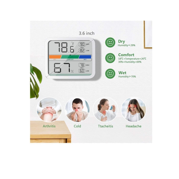 Hygrometer Indoor Thermometer, Room Humidity Gauge with Temperature, Digital Temperature and Humidity Monitor with Min and Max Records Indicator for Home Garage Greenhouse 