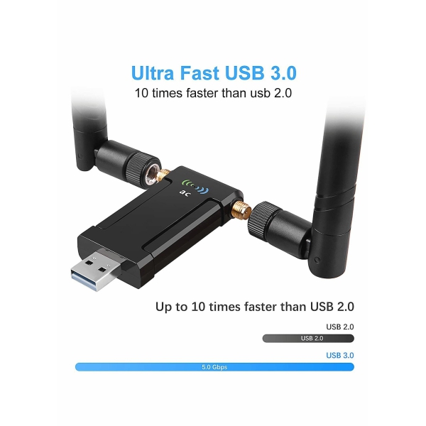 Wireless USB WiFi Adapter for PC, 1200Mbps Dual Band WiFi Dongle 2.4G 5G with USB 3.0 Cradle 
