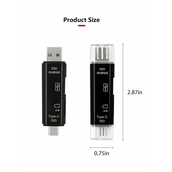 Micro SD TF Card Reader 5-in-1,USB 3.0,USB C,Android Interface,TF and USB 2.0 Adapter for MacBook,Laptop,Android Phone,Computers,Camera,Type-C Devices,Compatible with Windows,Android, Black 