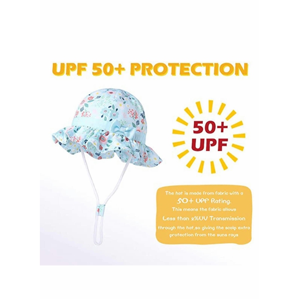 Sun Hat for Baby Girl Boy Toddler Kids Child UPF Cotton Summer Bucket Sunhat Adjustable Chin Strap Summer Sun Beach Hat Wide Brim Bucket Hats（Cirrulference 50cm） 