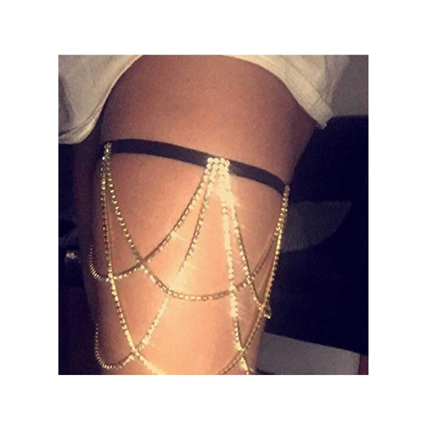 Crystal Leg Chain Glitter Body Chains Beach Party Club Thigh Chain Fashion Body Jewelry Accessory for Women and Girls Bikini Body Accessories Jewelry for Women (Gold) 
