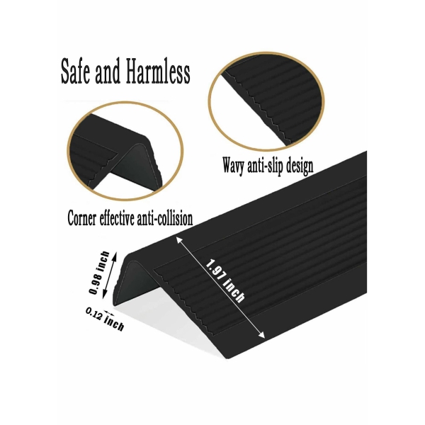 Stair Leading Edge Protector, Waterproof Anti-Slip Rubber Step Adhesive Decorative Protection Strip for Home School Nursing Indoor and Outdoor Steps(Black) 