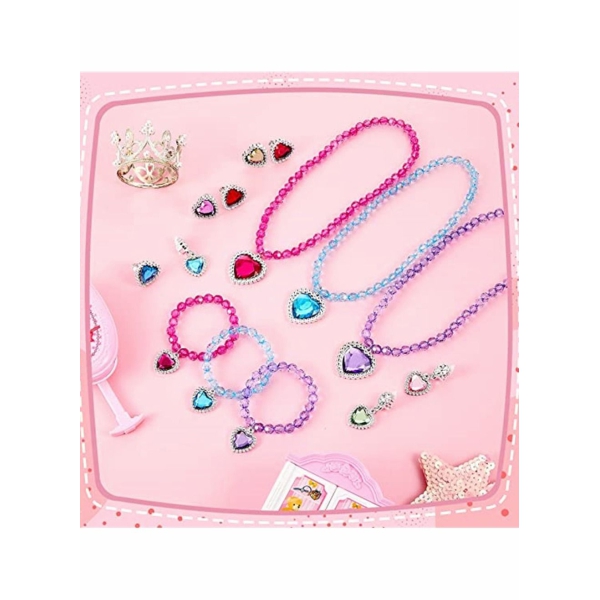 6 Sets Girl Dress up Jewelry, Toddler Jewelry Princess Bracelet Necklaces Rings Earrings Kids Costume Jewelry Set, Jewelry Beaded Toy for Girl Tea Costume Party, Princess Dress Up Accessories 