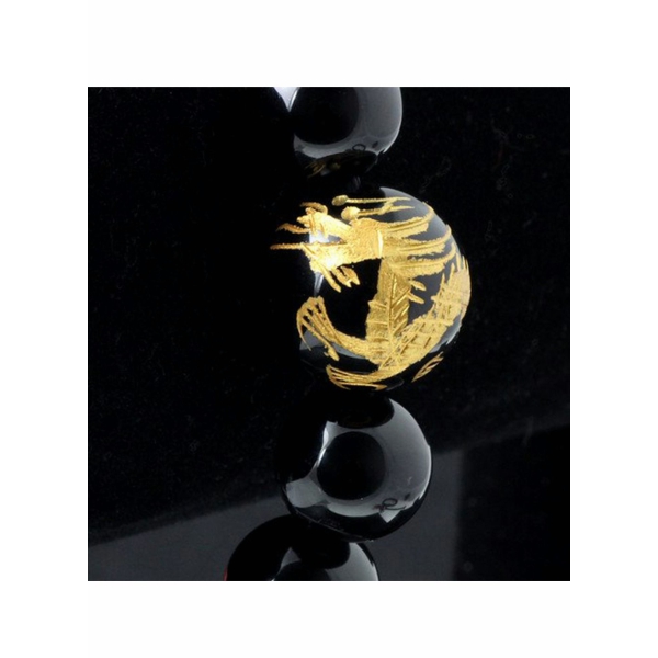 Men s Tiger Eye Stretch Bracelet Dragon King Pattern Bead(Silver Yellow) 
