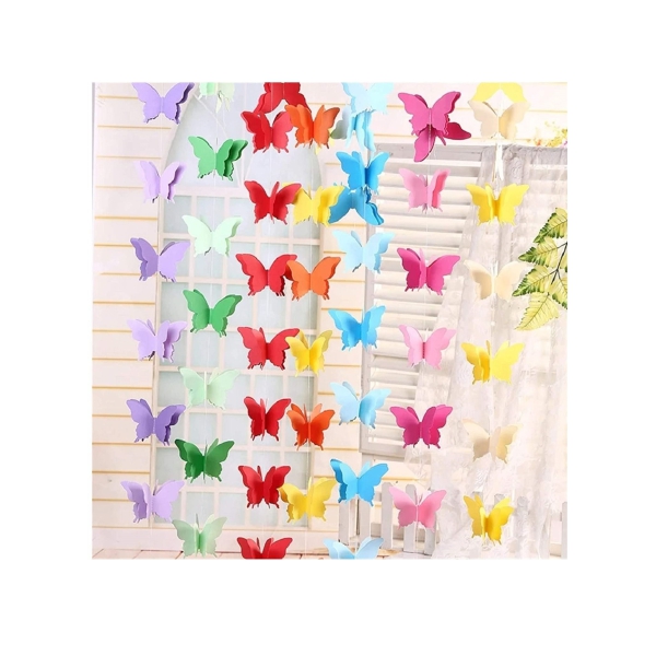 Party Butterfly Paper Garland,7 Colors 2 Meters 3D Butterfly Banner Hanging Decoration for Wedding, Baby Shower, Birthday 