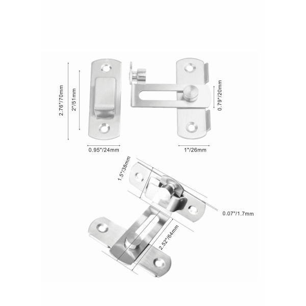 Stainless Steel Latch, 90 Degree Protect Privacy Security Barn Door Lock, Solid Stainless Steel Safety Gate Latches, 2 Pack (Large 90 Degrees Silver) 