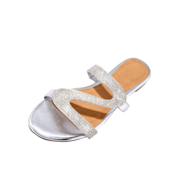 Womens Sandals Rhinestone Flat Sandals Casual Summer Dressy Travel Beach Crystal Slippers Sandals for Women 
