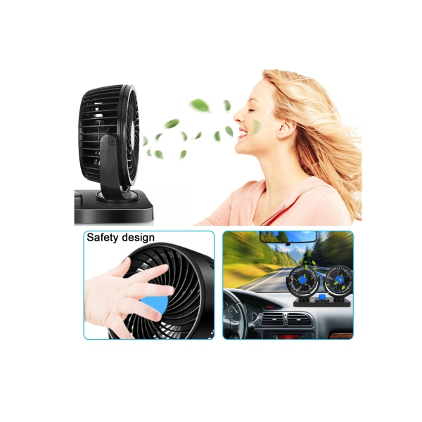 Car Fan with Summer Cooling Air Circulator for 360 Degree Rotatable 12 Volt 2 Speed Dual Head Cool 