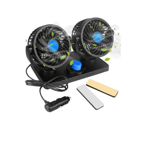 Car Fan with Summer Cooling Air Circulator for 360 Degree Rotatable 12 Volt 2 Speed Dual Head Cool 