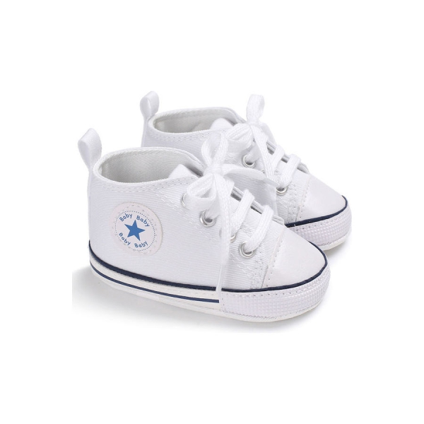حذاء رياضي من قماش الكانفاس بتصميم عصري بنعل ناعم للطفل الرضيع والطفل حديث المشي ابيض 