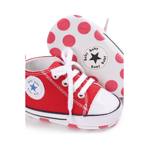 حذاء رياضي من قماش الكانفاس بتصميم عصري بنعل ناعم للطفل الرضيع والطفل حديث المشي احمر 