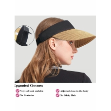 Straw Roll Up Sun Visor Hat for Women, Beach Cap Foldable Adjustable Size large Wide Brim Summer UV Protection Oversized Visors for Sun Hiking Golf Sports Exercise Fitness 