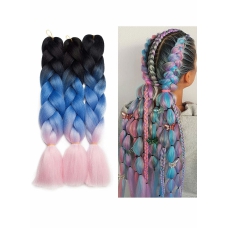 Synthetic Hair for Braiding, Jumbo Braids, Extension Afro Braid Crochet Twist, Heat Resistant 24 inch 3 Pcs(Black to Pure Blue to Light Pink) 