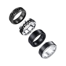 Retro Rings, SYOSI 4Pcs Plain Band Rings for Men Stainless Steel Rings for Men Wedding Ring Cool Spinner Rings for Men Black Stainless Steel Ring Set Anxiety Ring 8MM Width 