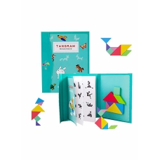 Tangram Magnetic Puzzle, Wooden Pattern Puzzle Book Game for Kids, IQ Educational and Early Development Tangram, Jigsaw Shapes Dissection with Solution Questions, Travel Games 