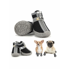 Dog Shoes, 4 Pcs Size 5 Anti-Slip Breathable Waterproof Dog Booties, Boot Paw Protector for Small Dog, Dog Hiking Shoes with Reflective Adjustable Strap Zipper, Puppy Shoe for Hot Pavement Winter Snow 