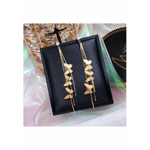 Tassel Earrings Gold Plated Dainty Vivid Butterfly Silver Post Bar Long Thread Crystal Drop for Women Girl Gifts Present Valentines Birthday Anniversary Mothers Day 
