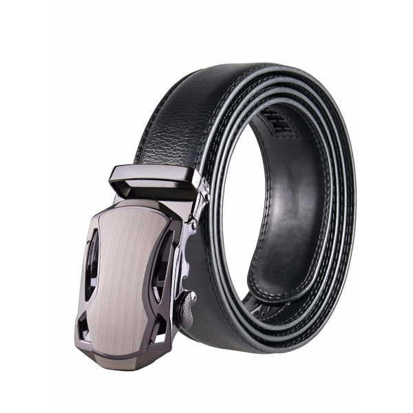 Men s Belt, Leather Ratchet Dress Belt, Belt Adjustable Sliding Buckle, Automatic Buckle (2 PCS) 
