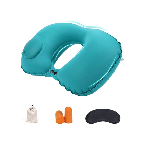 Inflatable Travel Pillow, Neck Pillow for Travel Portable Neck Support Pillow for Airplanes Cars Buses Trains Office Napping, Ergonomic Pillow for Neck Lumbar Support, Portable Hiking Folding Pillow 