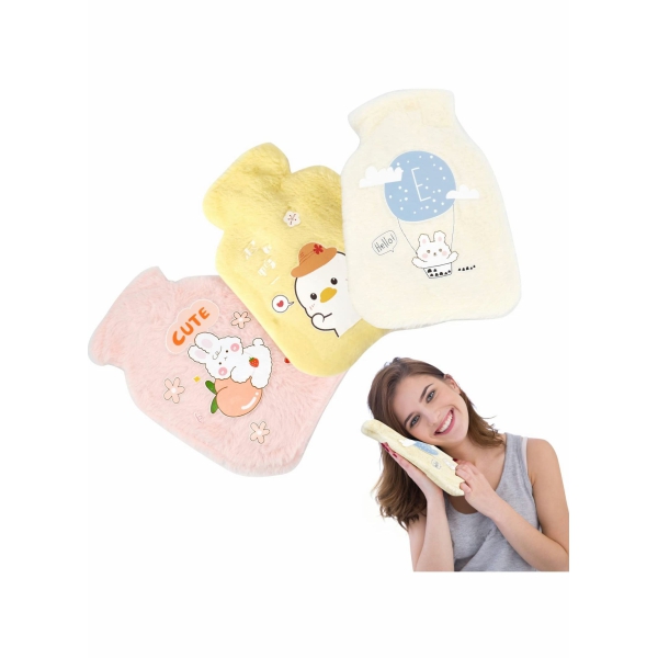 3Pack Mini Hot Water Bottles with Soft Cover Cute Plush Bag Bottle for Neck Shoulder Pain Relief and Hand Feet Warmer Menstrual Cramps Compress Cold Therapy 