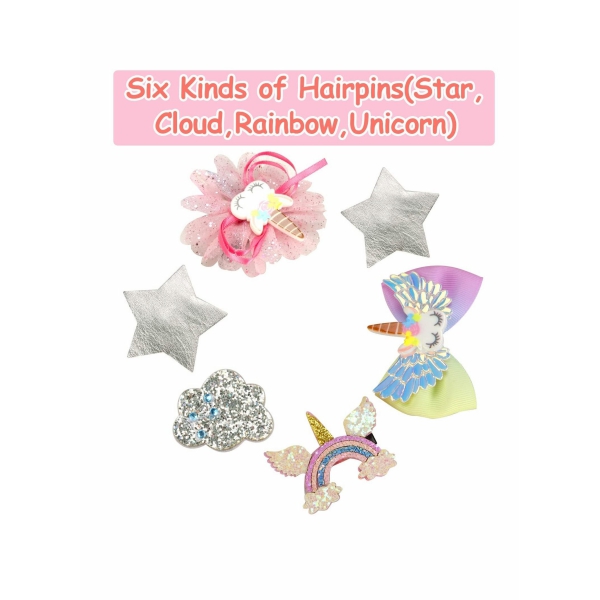 Coloured Hair Extensions, 6 Pcs Hair Clips Include Rainbow, Unicorn, Hair Accessories, Hair Decorations for Girls, Kids, Children, Birthday Party, Children s Day 
