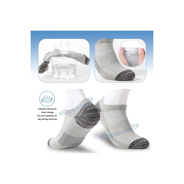 Trainer Socks Ankle Socks Cushioned Sports Socks Invisible Crew Boat Socks Cotton Low Cut Breathable Cushion Running Socks Casual Nonslip Ankle Athletic Socks Non-Slip for Mens 6 Pairs One Size 