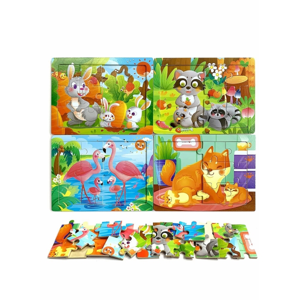 Toddler Wooden Puzzles for Kids, Montessori Toys, 4 Pack Animal Jigsaw Puzzles Set Preschool Learning Toys, Educational Learning, Boys Girls Gifts, Family Time Bonding Activity 